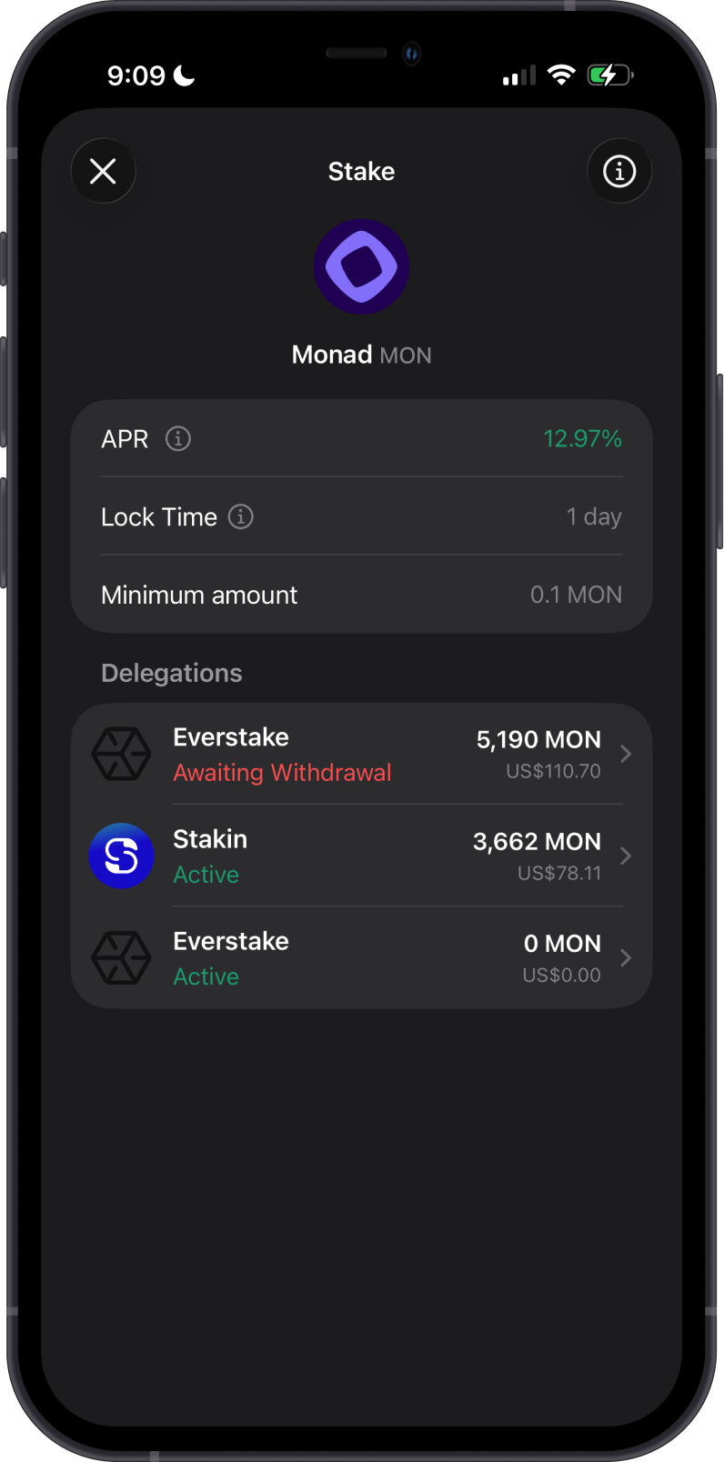 Staking Details Displayed