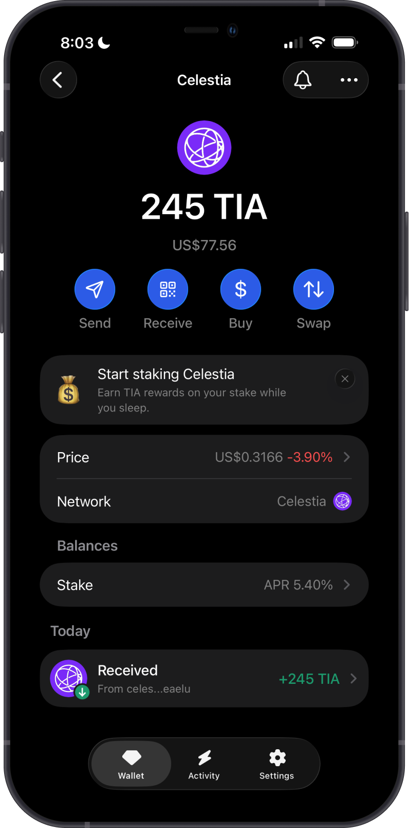 Celestia on Gem Wallet