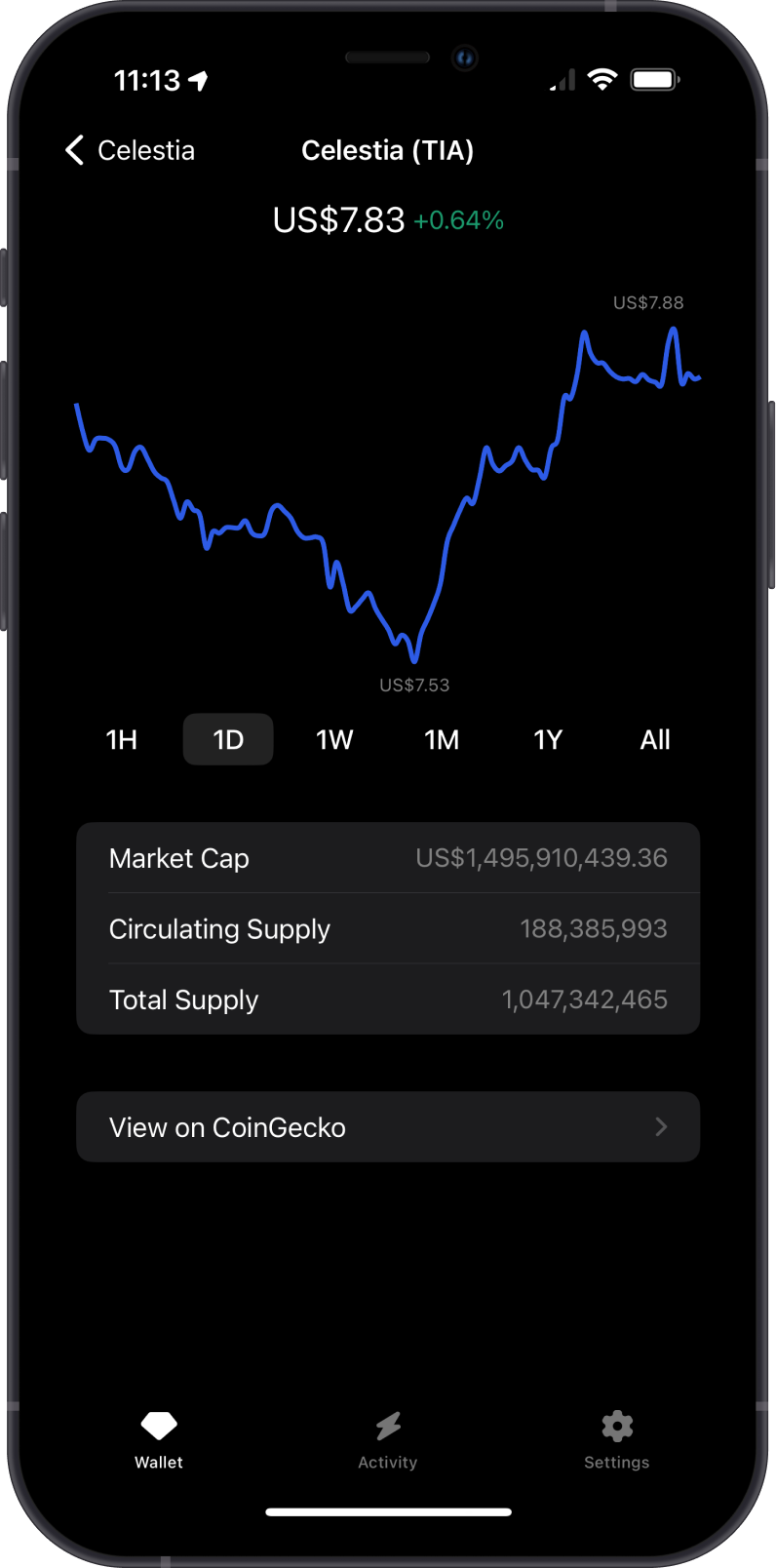 TIA Chart on Gem Wallet