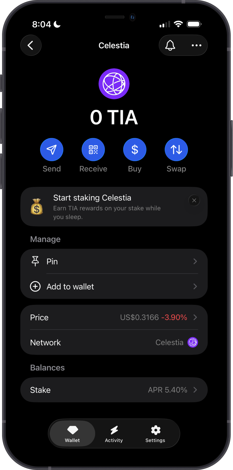 Add Celestia Wallet