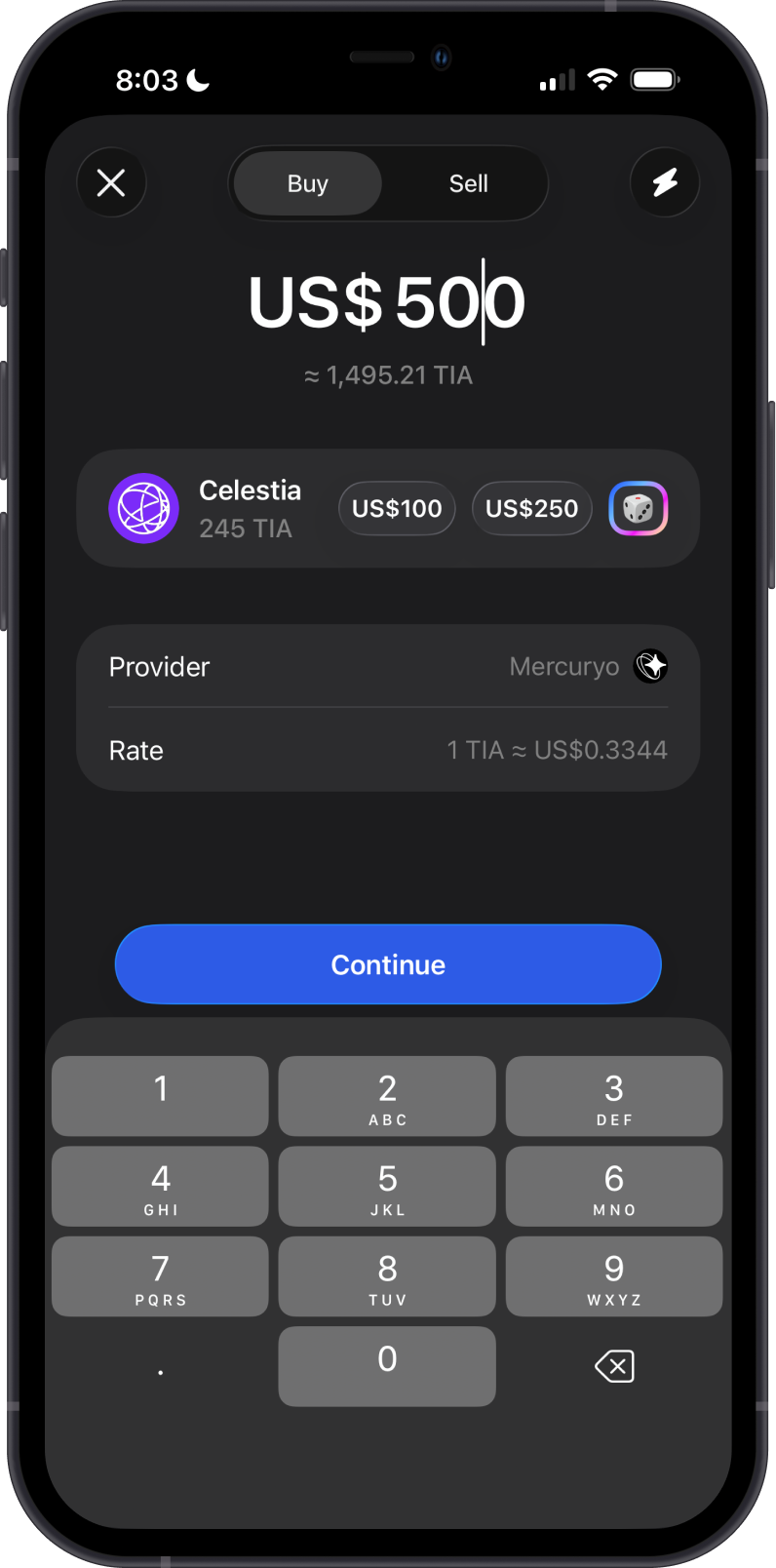 Buy Celestia with Gem Wallet