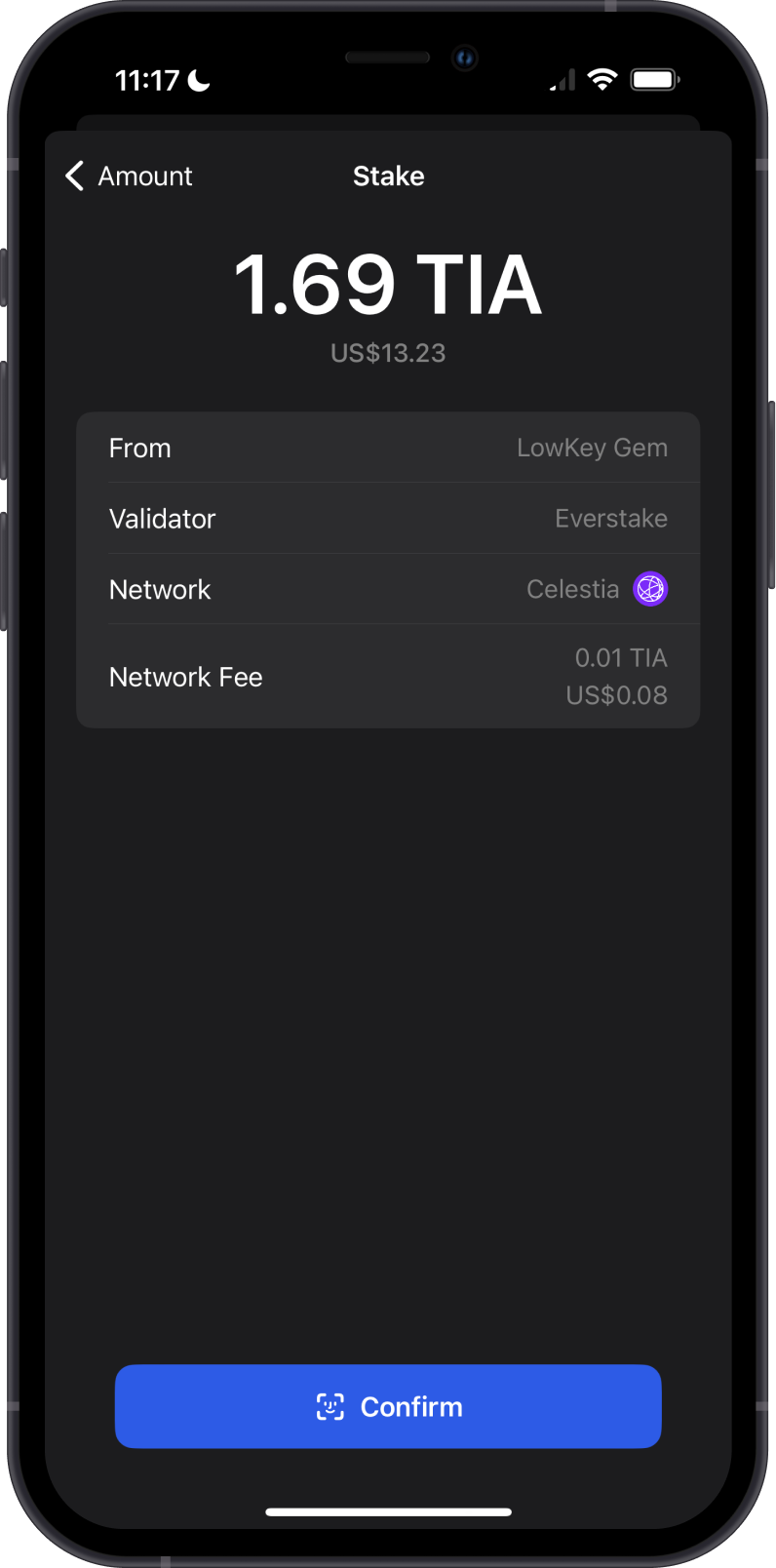 Stake TIA Fee on Gem Wallet