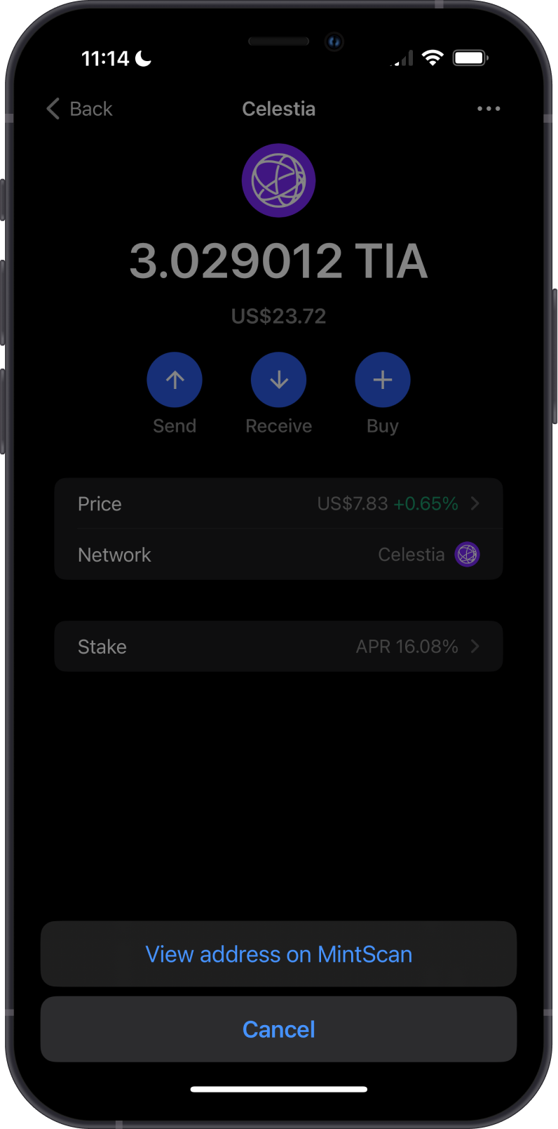 View TIA Balance on Gem Wallet