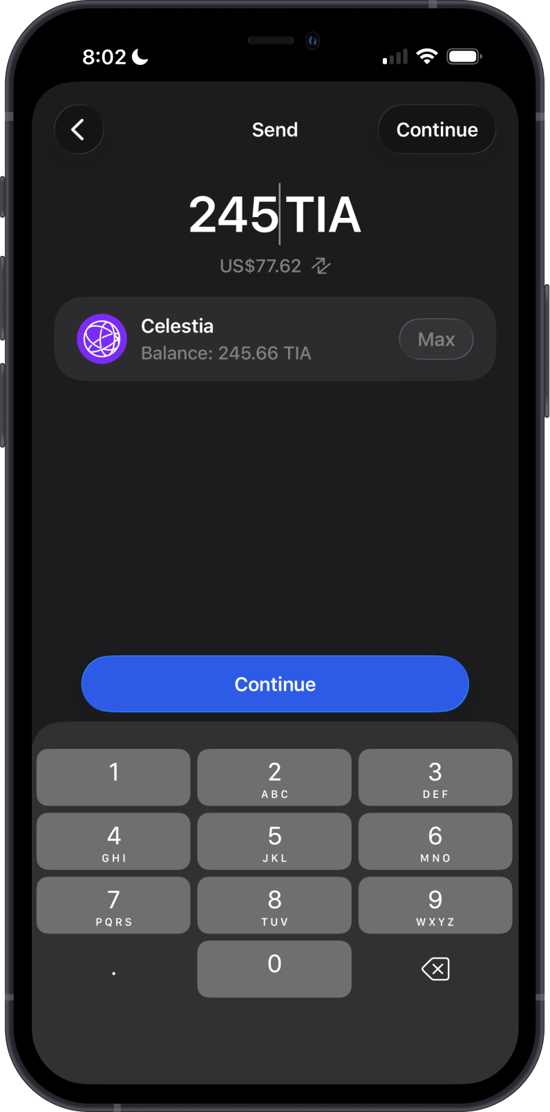 Enter a Celestia Amount