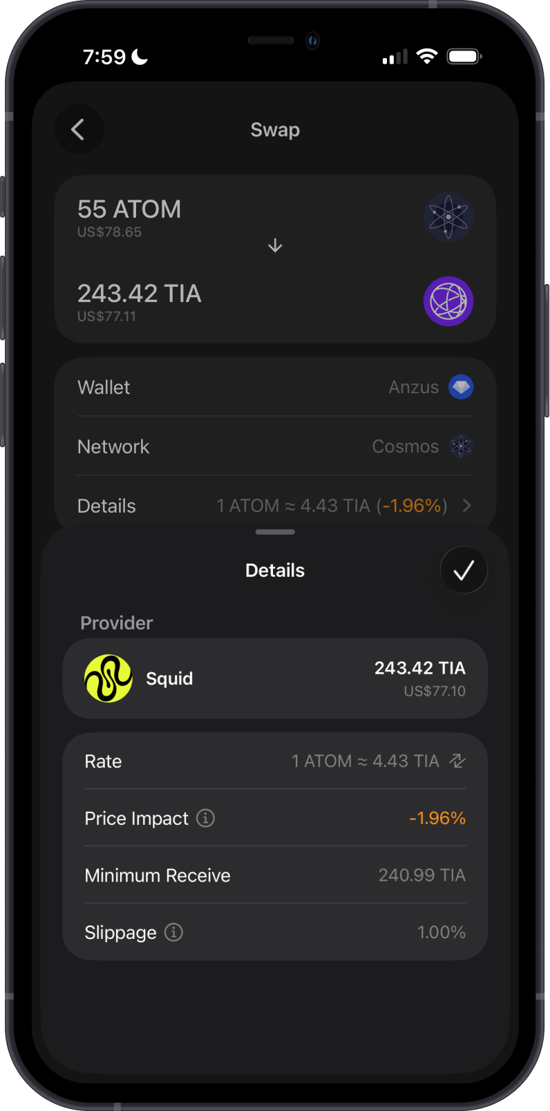 Review Cosmos to Celestia Swap