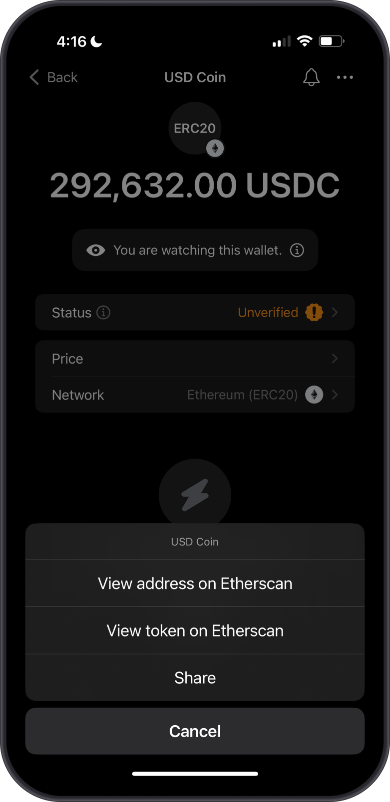 View Unverified Token on Etherscan