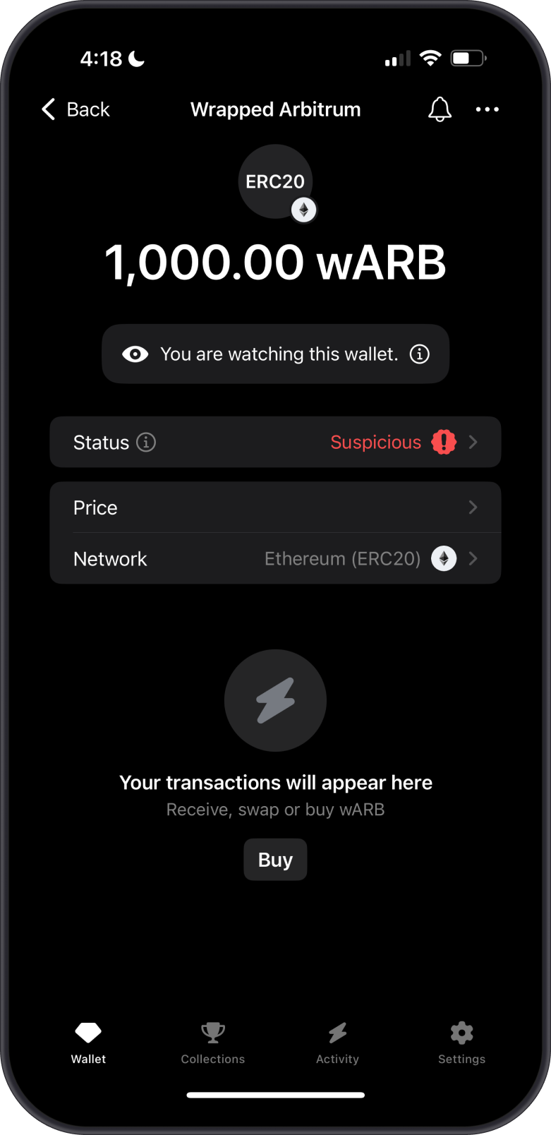 View Suspicious Token on Etherscan