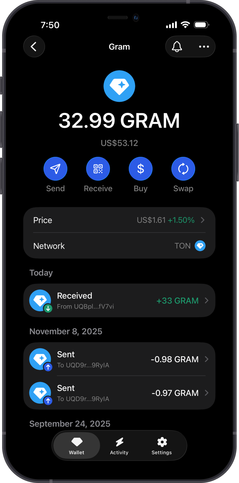 TON on Gem Wallet