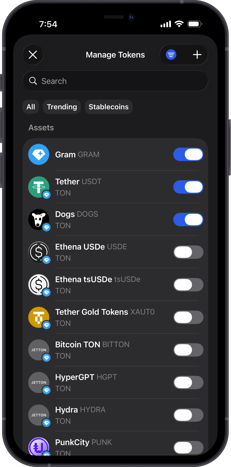 Manage TON Tokens on Gem Wallet