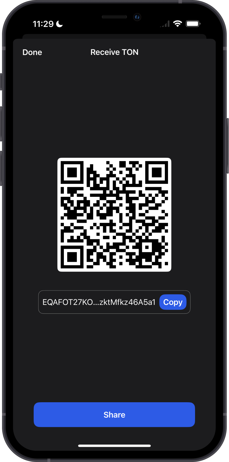 Receive TON on Gem Wallet