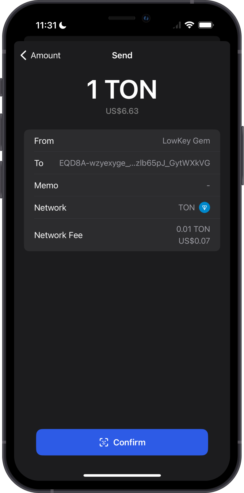 Send TON Fees on Gem Wallet