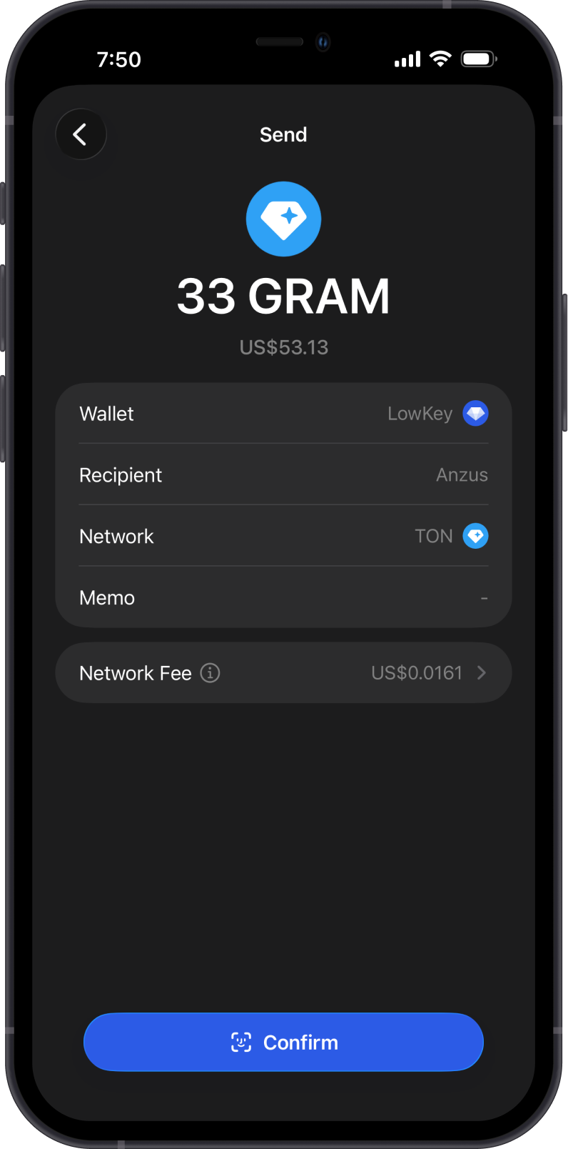 Send GRAM on Gem Wallet