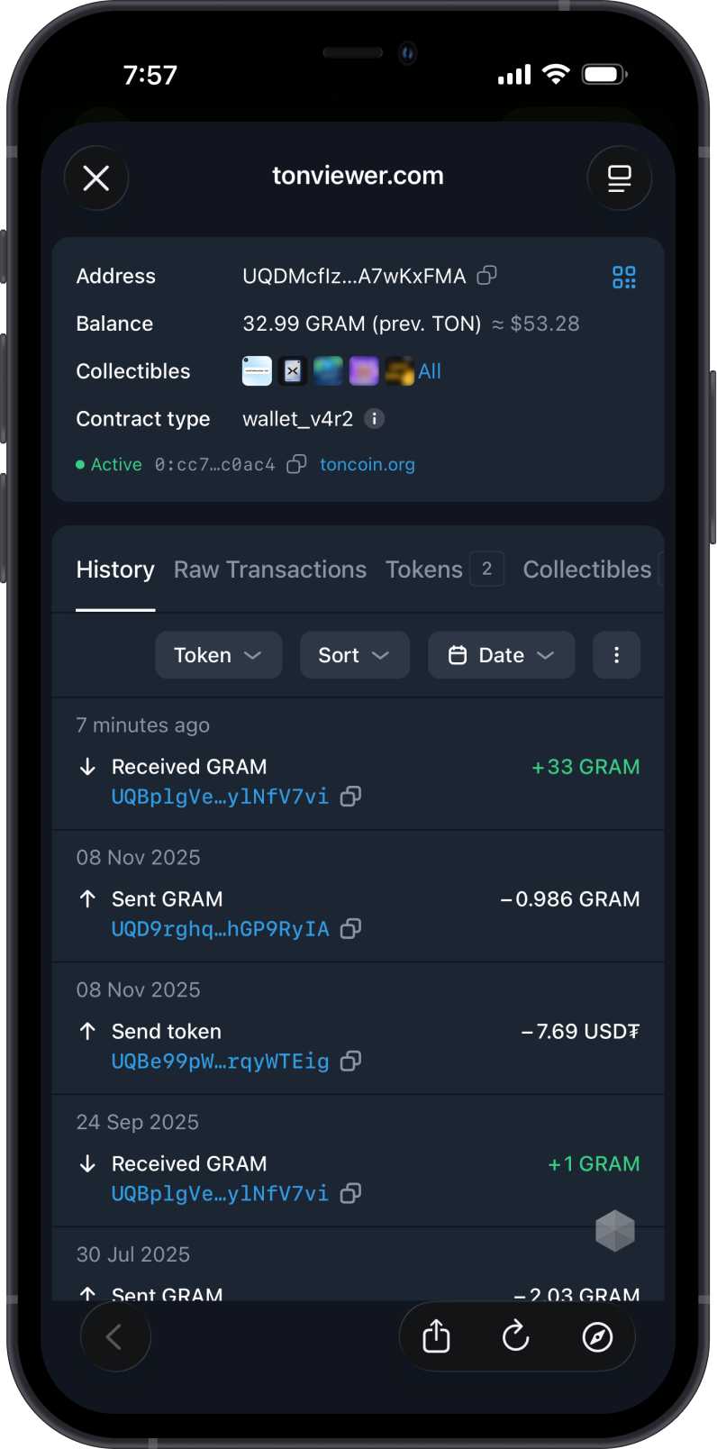 GRAM Balance on Tonviewer