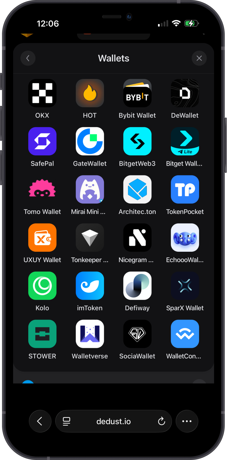 Choose WalletConnect on DeDust