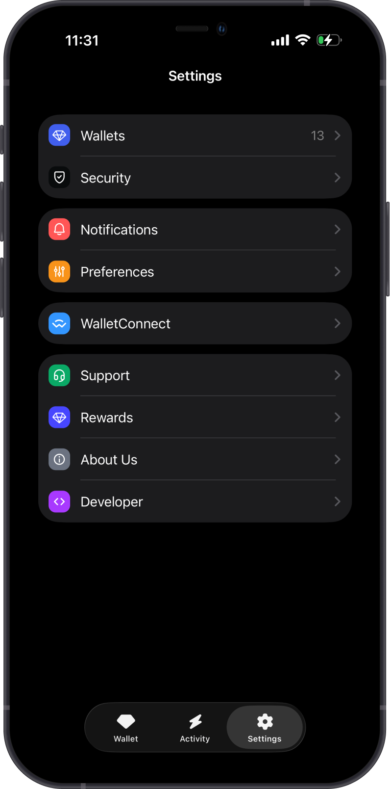 Open WalletConnect from Gem Wallet Settings