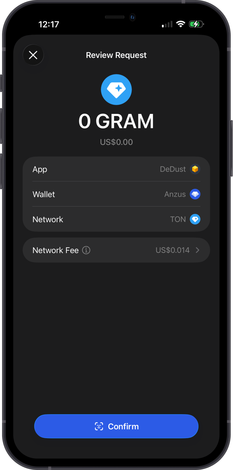 Approve the DeDust swap request in Gem Wallet