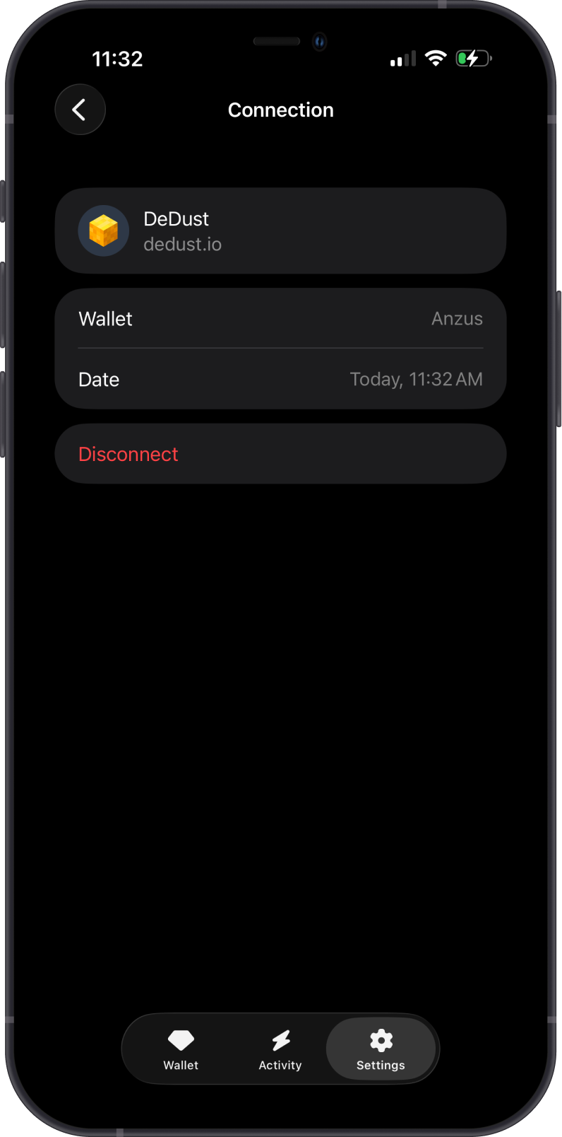 Disconnect a TON WalletConnect session in Gem Wallet