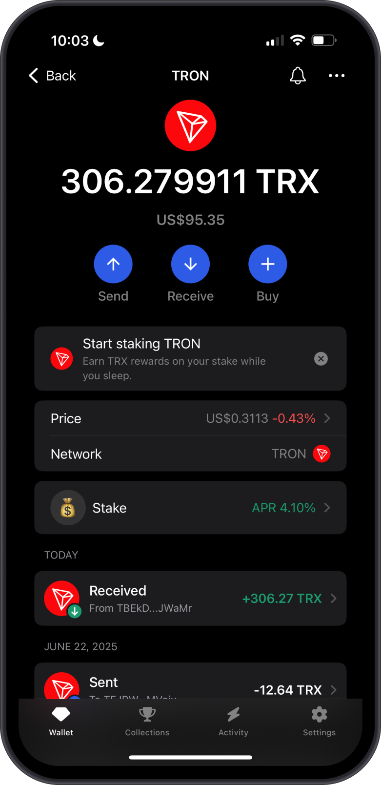 TRX on Gem Wallet