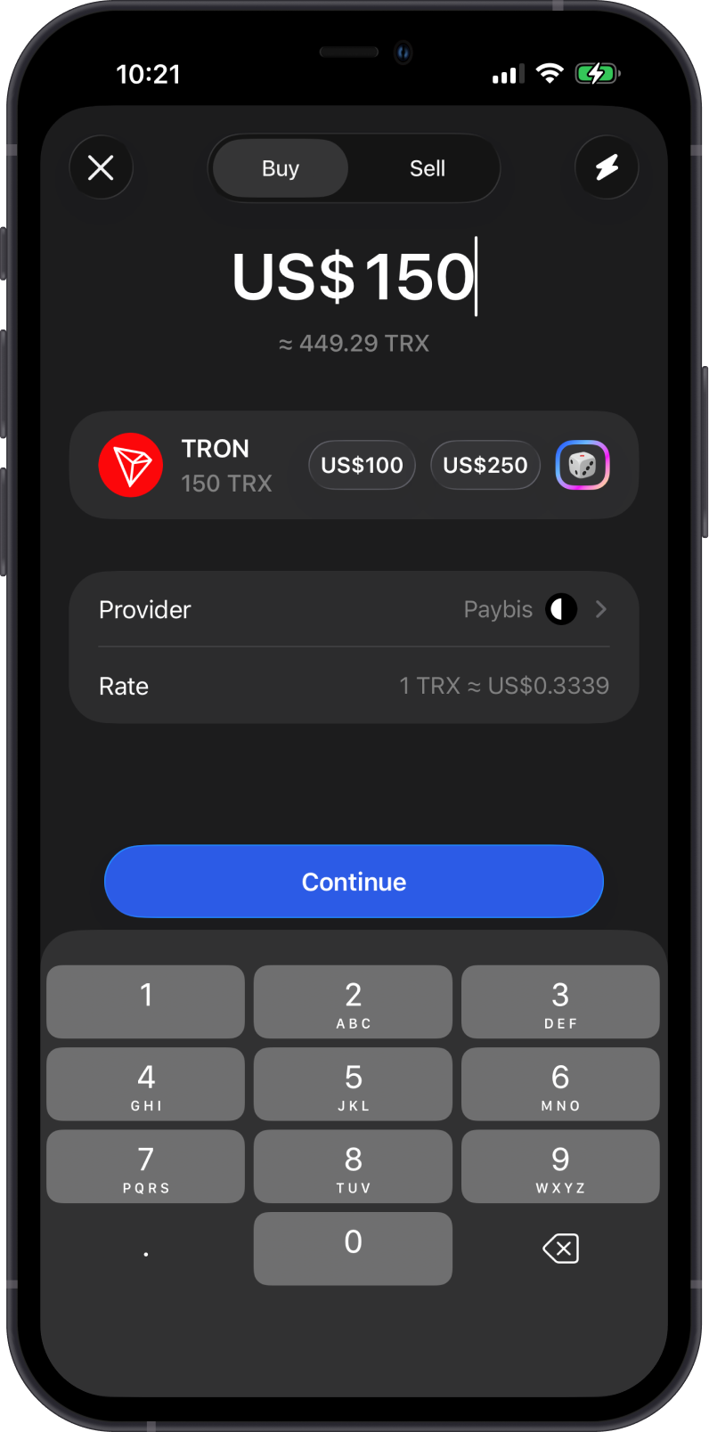 Buy TRX on Gem Wallet