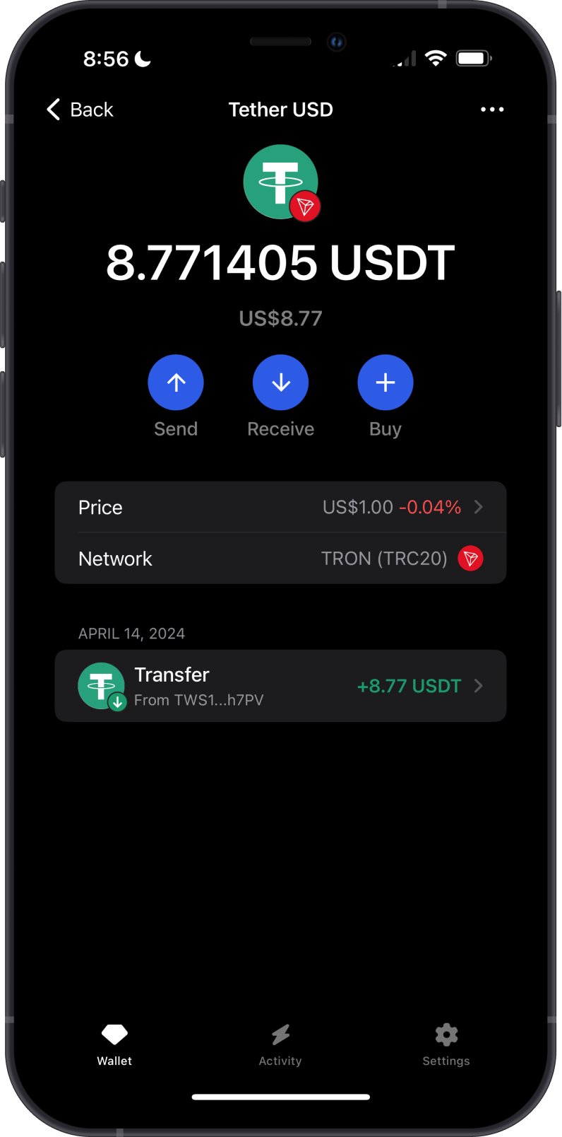 USDT TRC20 on Gem Wallet