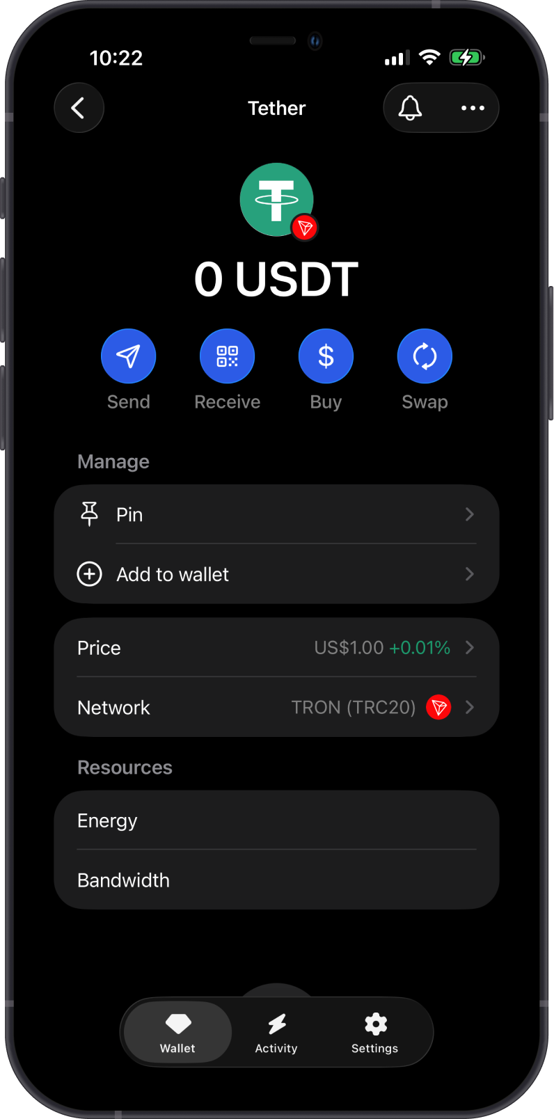 TRC20 Token on Gem Wallet