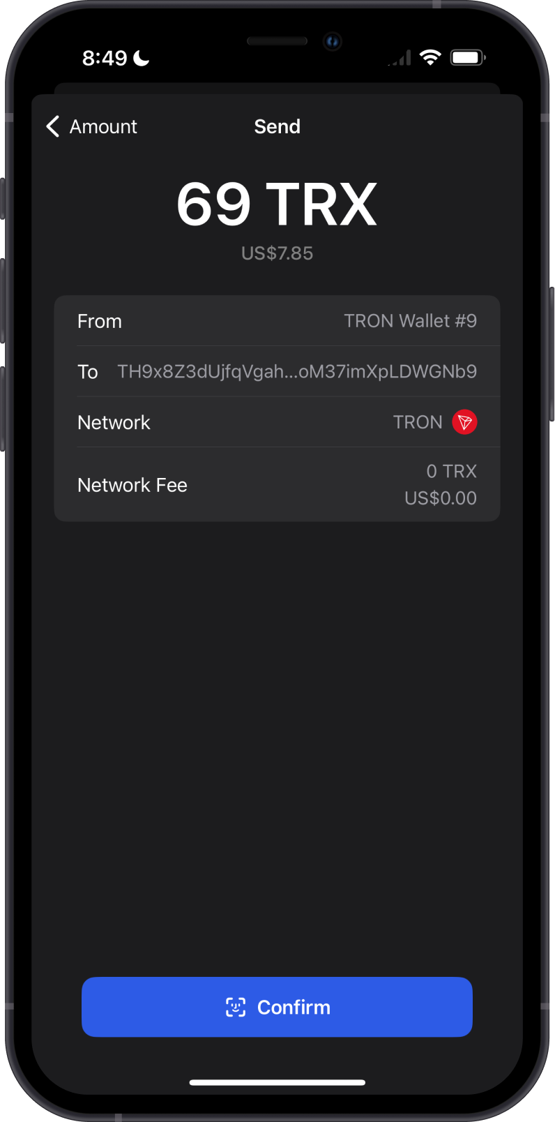 Send TRX on Gem Wallet