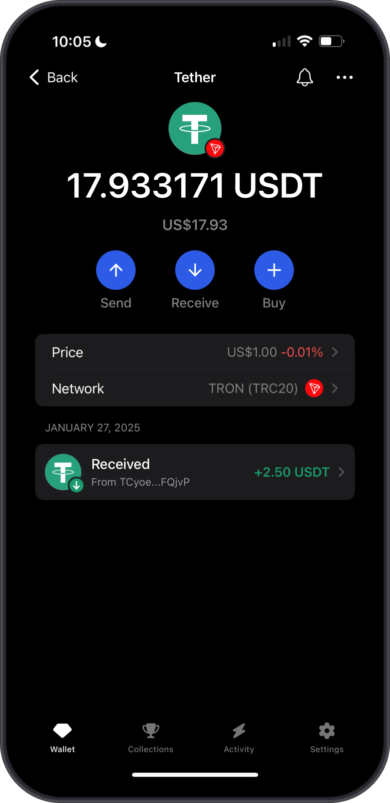 Receive TRC20 Tokens with Gem Wallet