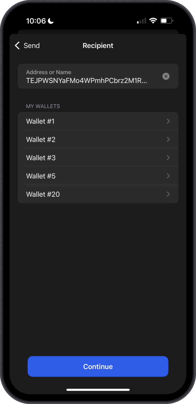 Input TRX Address