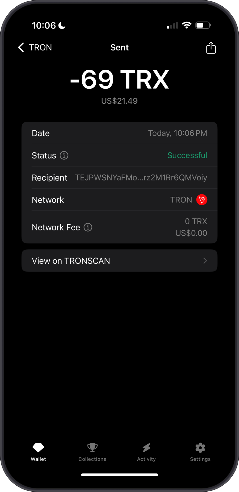 Ready to Send TRX