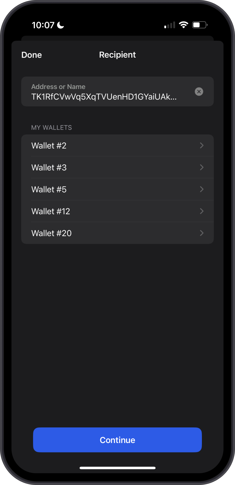 Input TRX Address