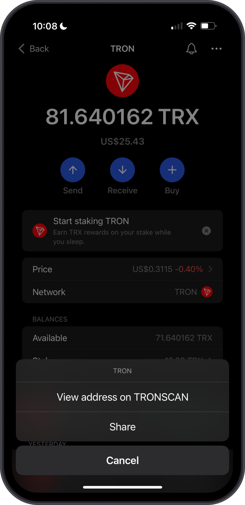 View Address on TRONScan