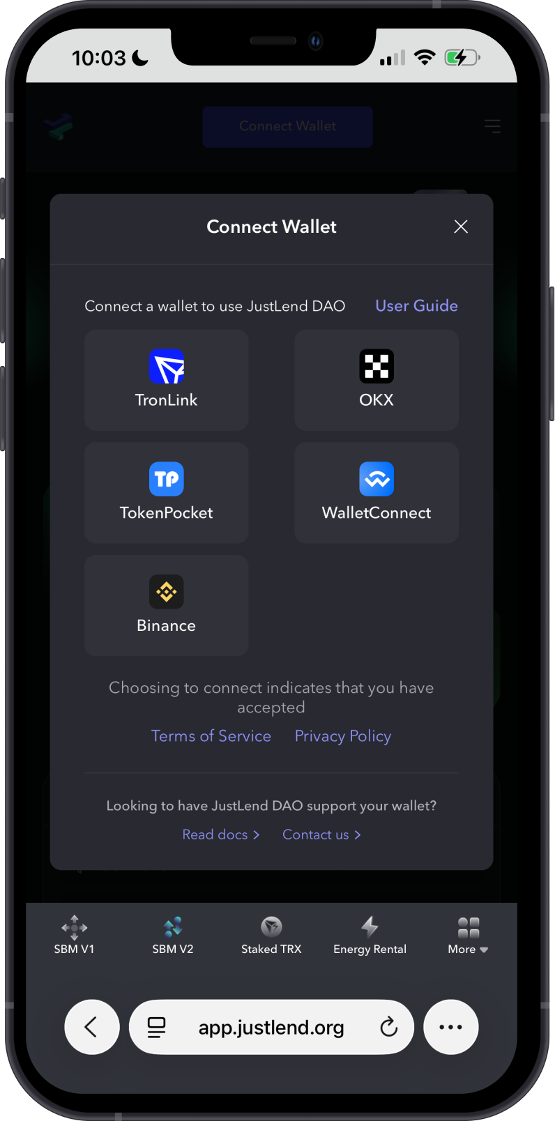 Choose WalletConnect on JustLend DAO