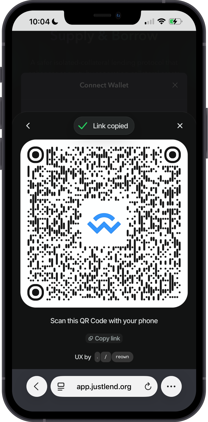 Copy or scan the JustLend DAO WalletConnect link