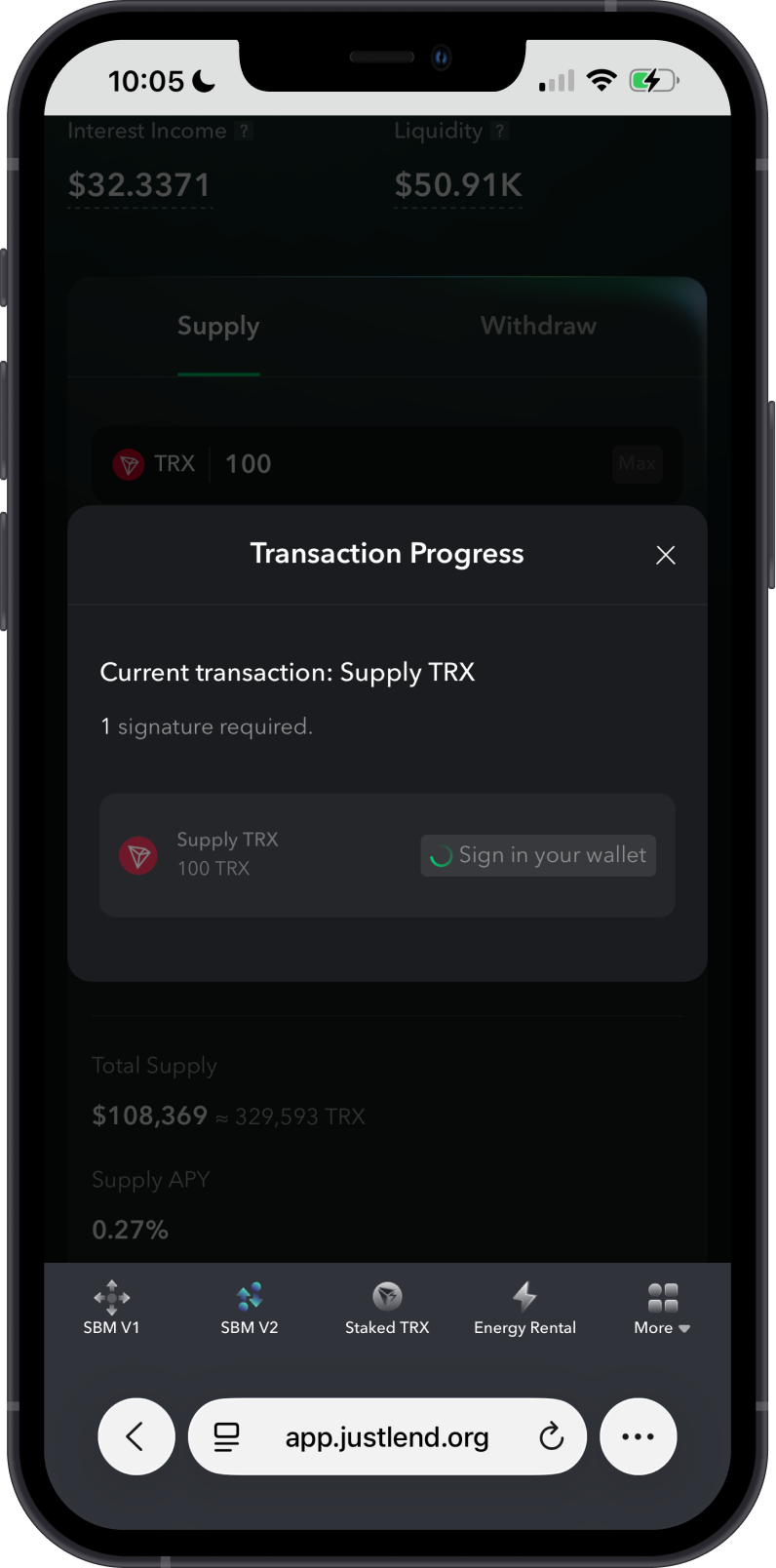 JustLend DAO transaction progress