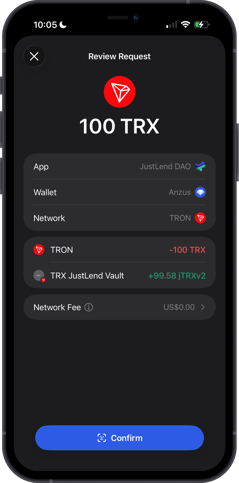 Approve the JustLend DAO request in Gem Wallet