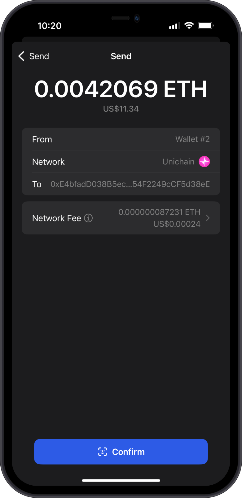 Send Unichain on GemWallet