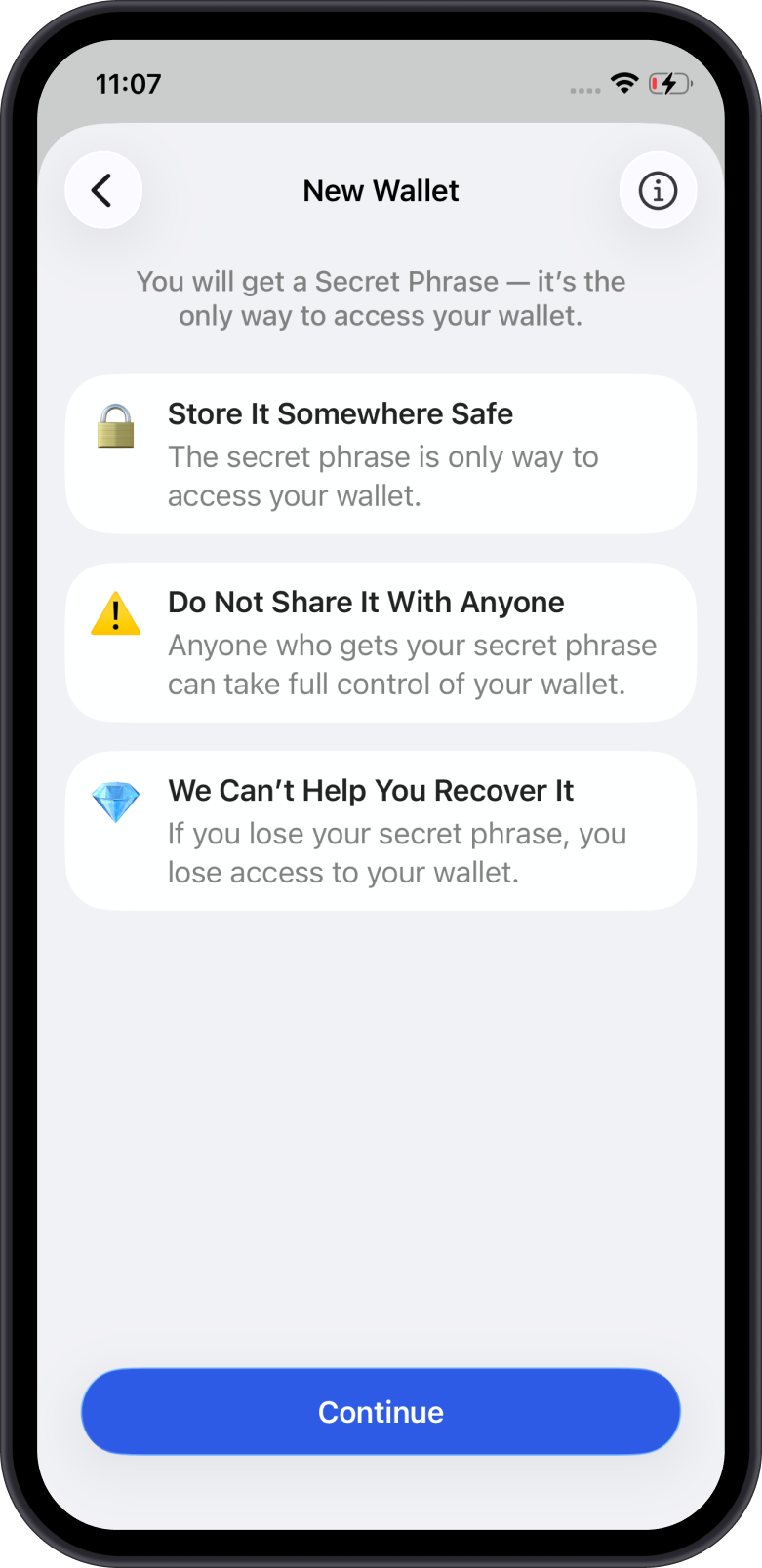 Secure Wallet Warning