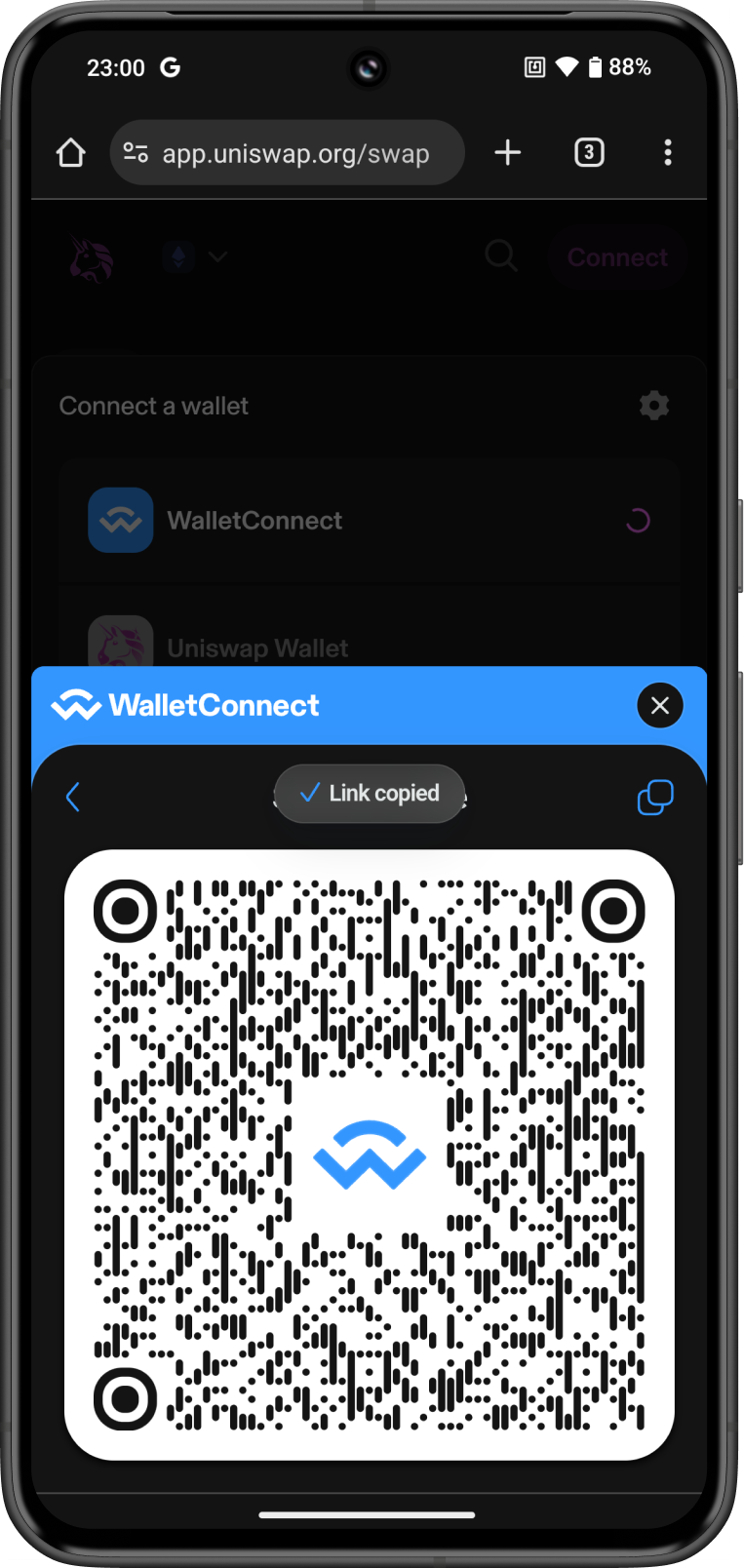 Copy WalletConnect QR Code