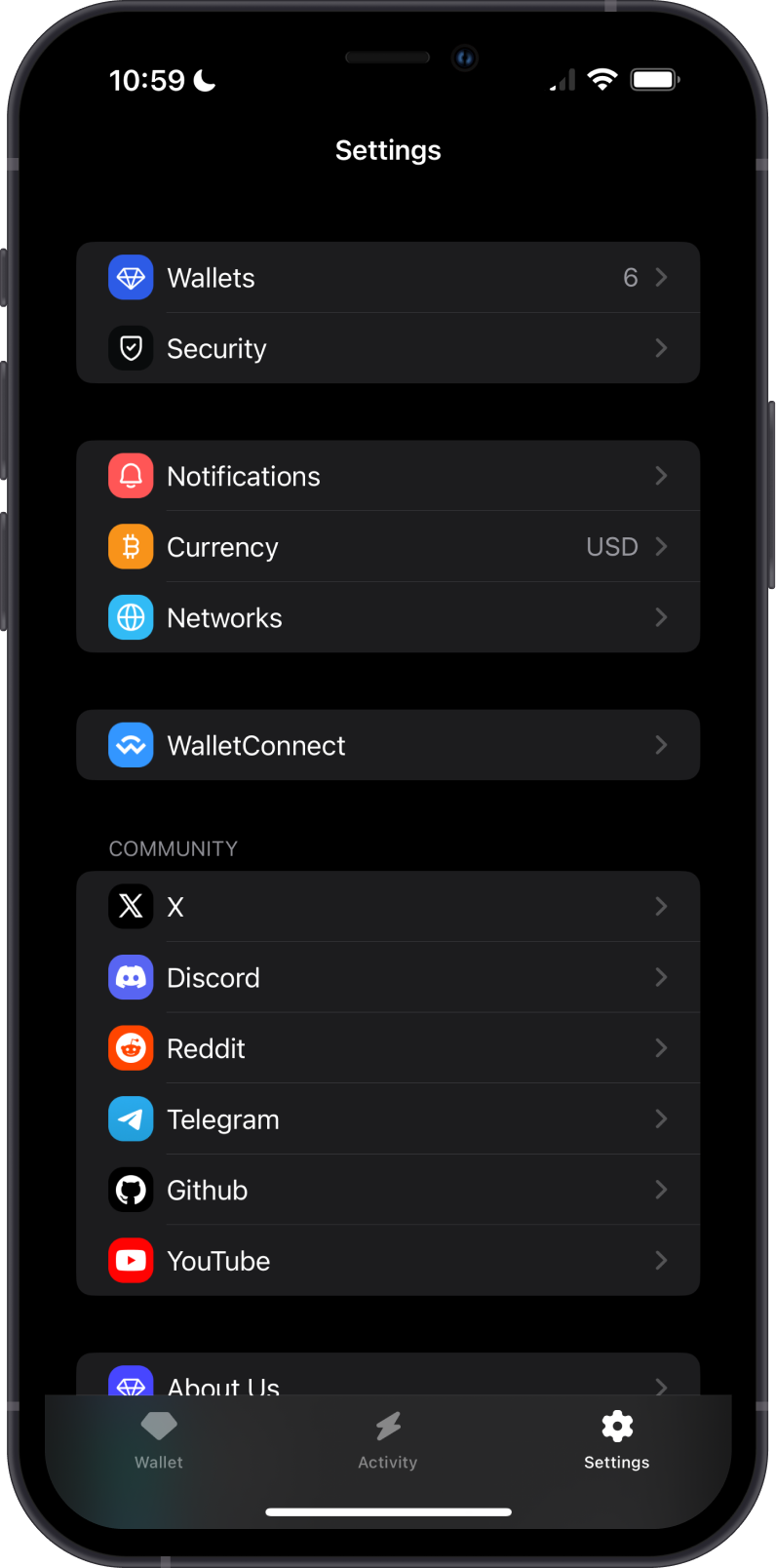 Gem Wallet Settings