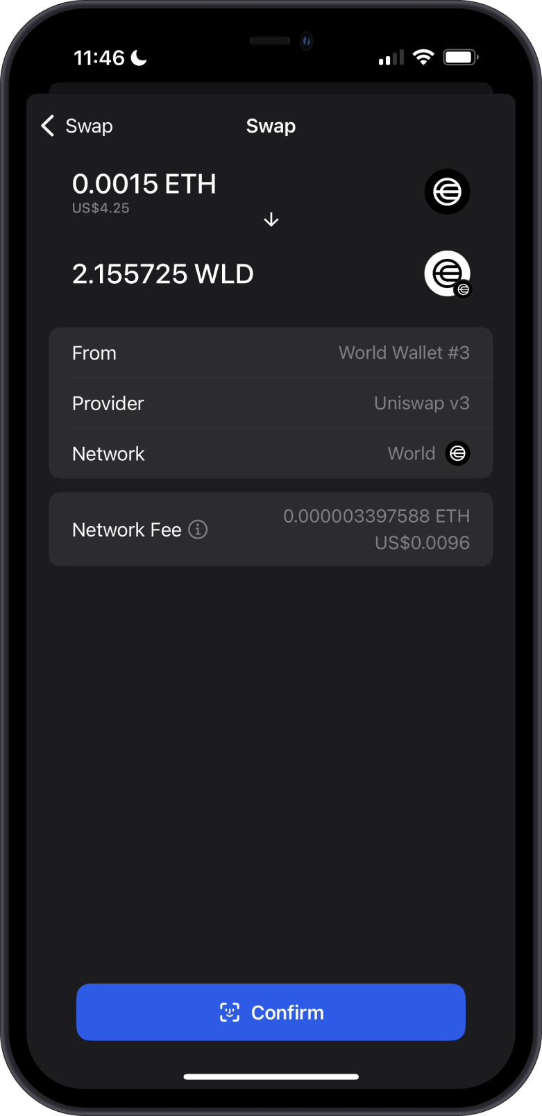 Transfer World ETH on Gem Wallet