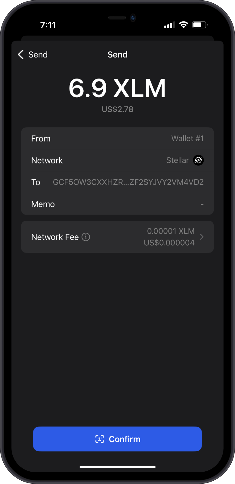 Send XLM with Gem Wallet