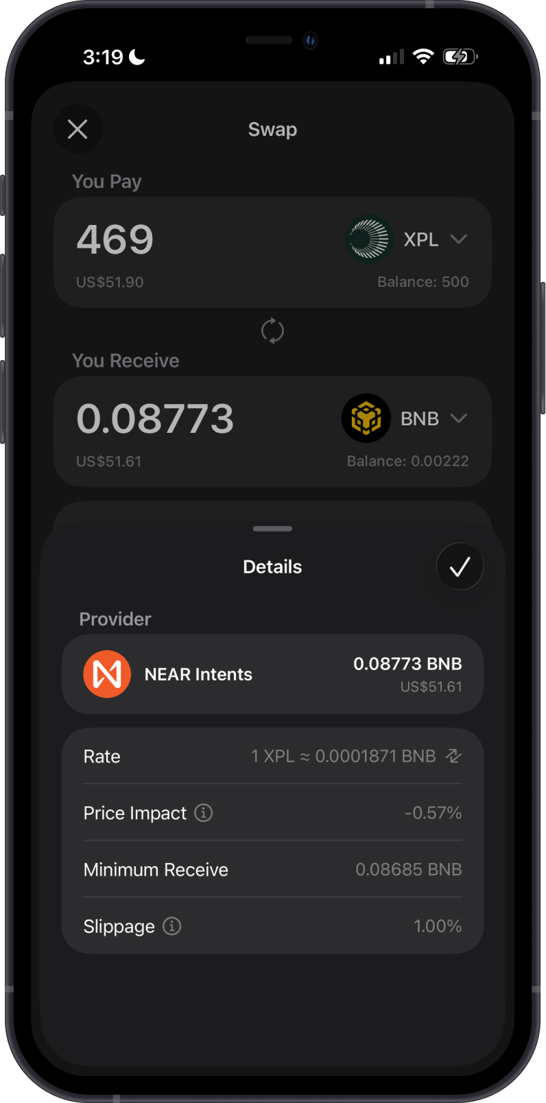 Swap XPL to Plasma Tokens on Gem Wallet