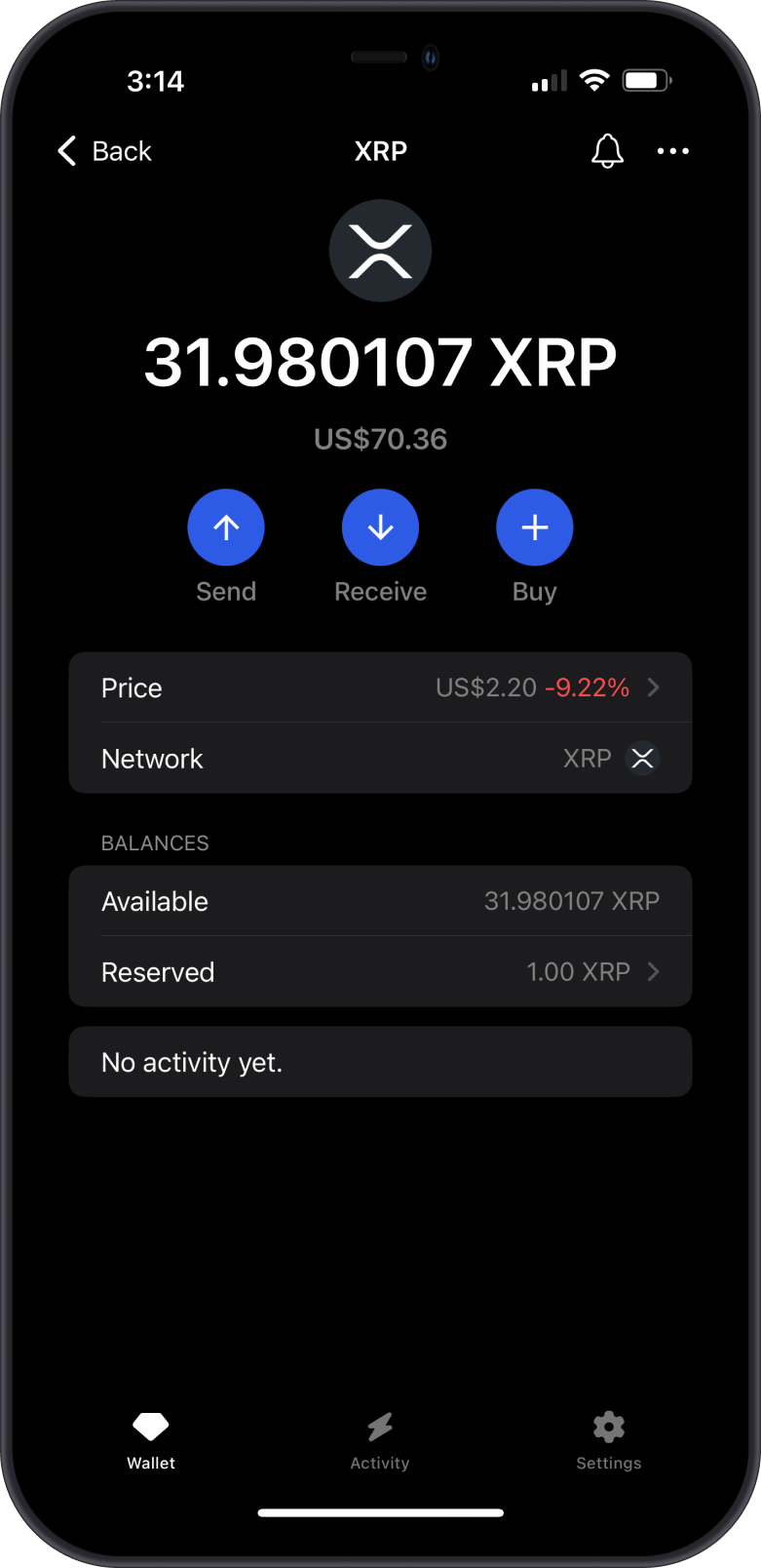 XRP Wallet with the Reserve Fee