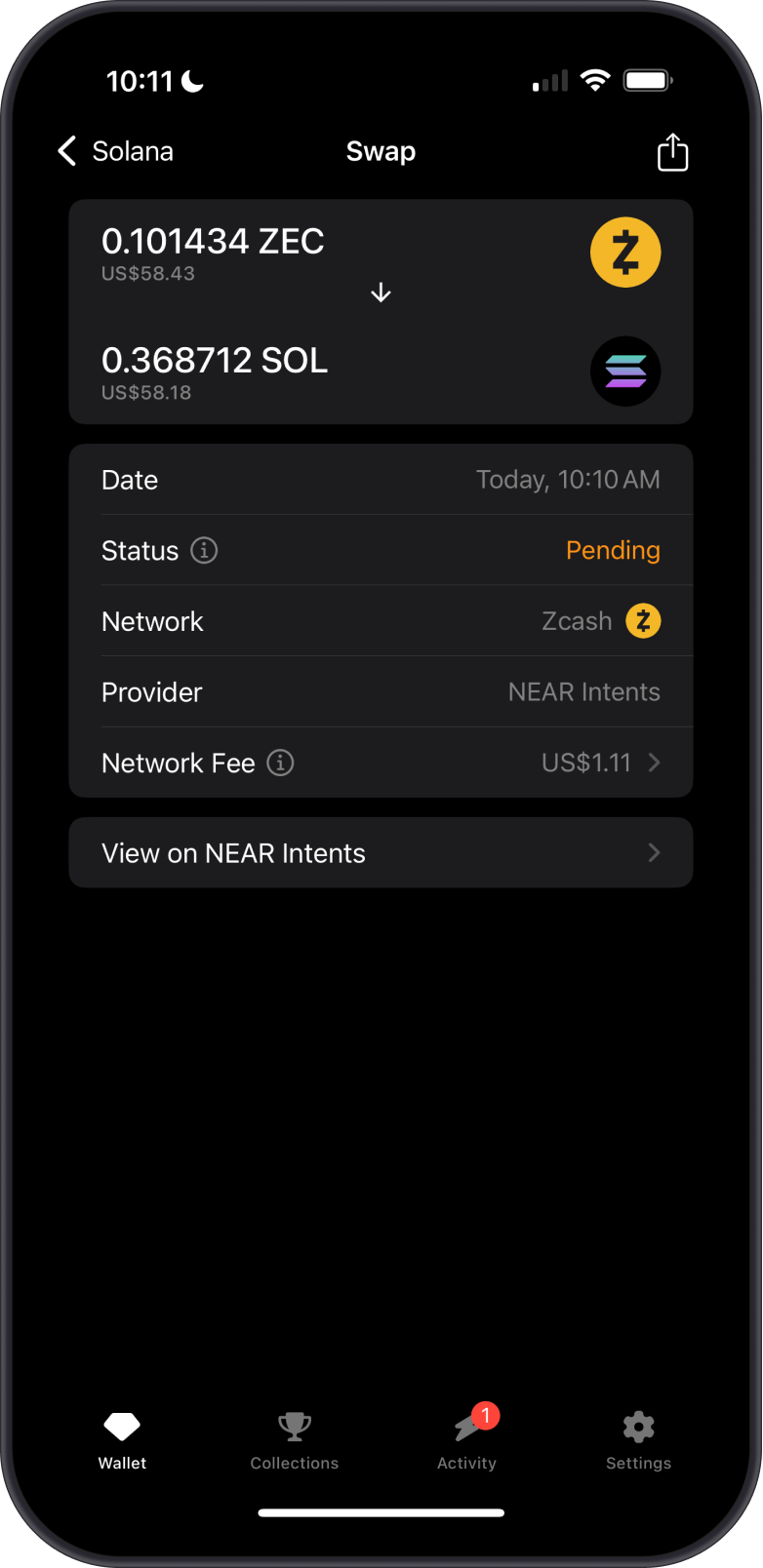 Swap Zcash to Solana with Gem Wallet