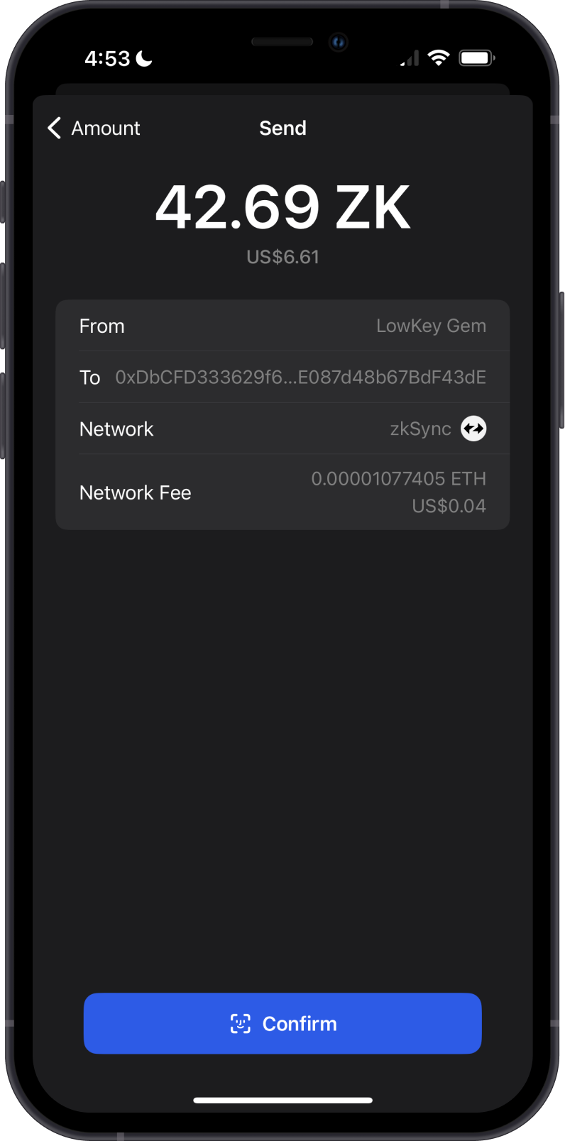 Send ZK on GEM Wallet