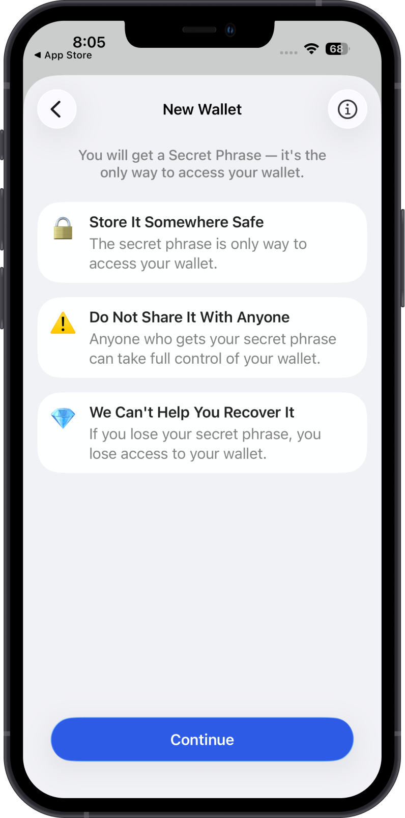 New Wallet Self-Custody Reminder